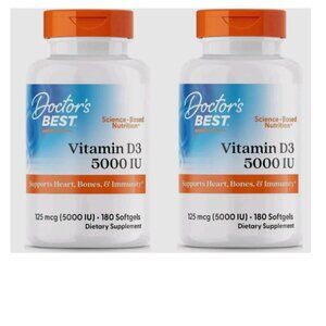 2 packs - Doctor's Best Vitamin D3 5000IU, Non-GMO, Gluten & Soy Free, 180 Ct ea